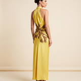 Stella Elegant Pleated Halter Maxi Dress – studio back view