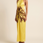 Stella Elegant Pleated Halter Maxi Dress – studio front view