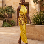Stella Elegant Pleated Halter Maxi Dress – Sydney lifestyle view