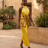 Stella Elegant Pleated Halter Maxi Dress – Sydney lifestyle view