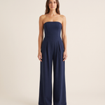 Strapless Wide-Leg Jumpsuit – Sleek Evening Ease — Blue — studio front