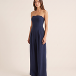 Strapless Wide-Leg Jumpsuit – Sleek Evening Ease — Blue — studio three-quarter
