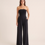 Strapless Wide-Leg Jumpsuit – Sleek Evening Ease — Black — studio front