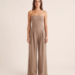 Strapless Wide-Leg Jumpsuit – Sleek Evening Ease — Beige — studio front