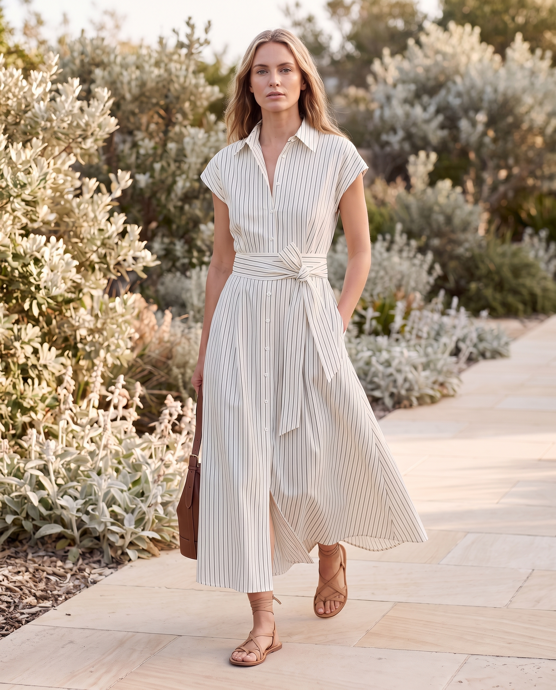 Sleeveless Button-Front Maxi Dress — outdoor styling
