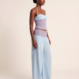 Striped Long Sleeve Shirt and Wide Leg Trouser Set – three-quarter view