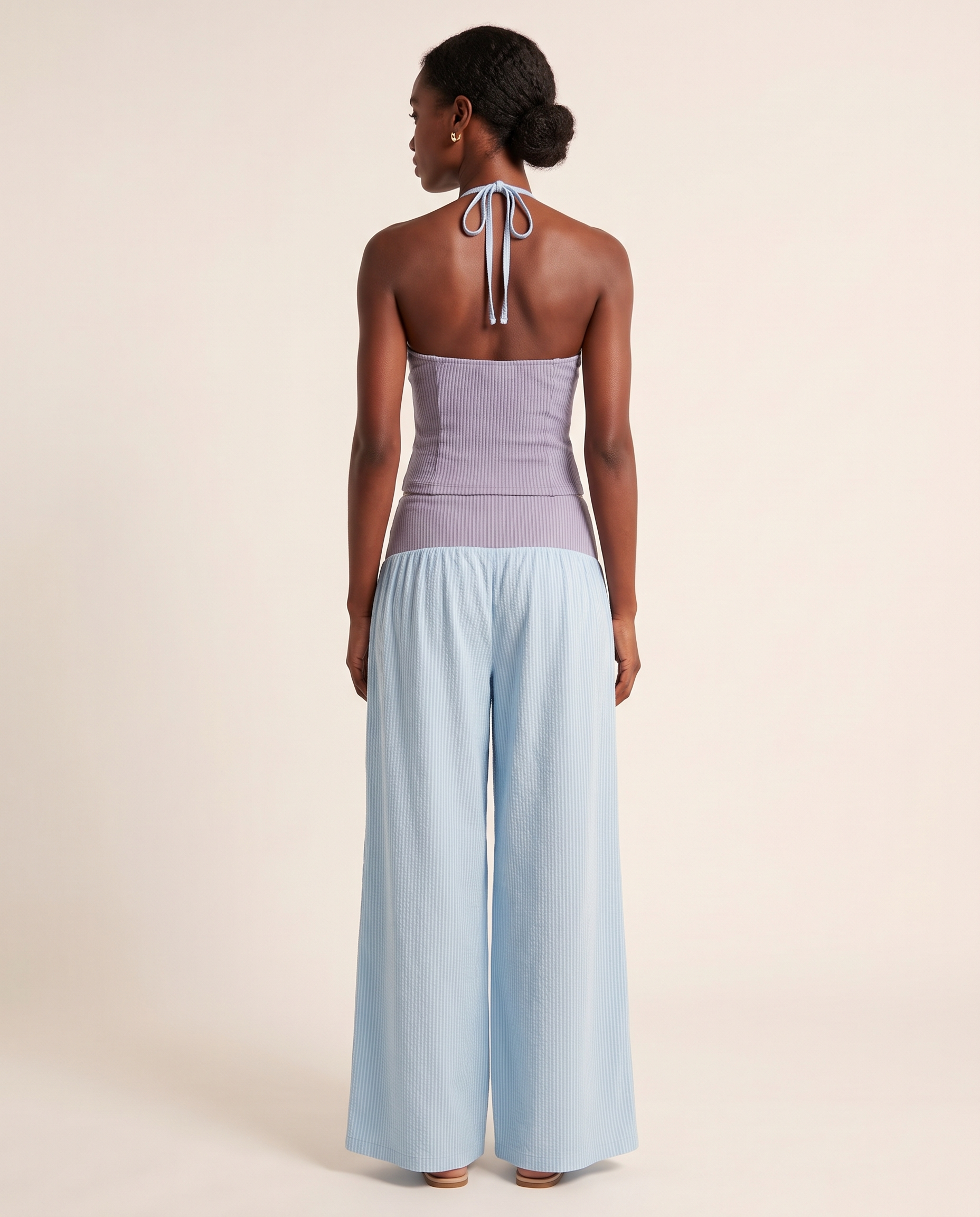 Striped Long Sleeve Shirt and Wide Leg Trouser Set – back