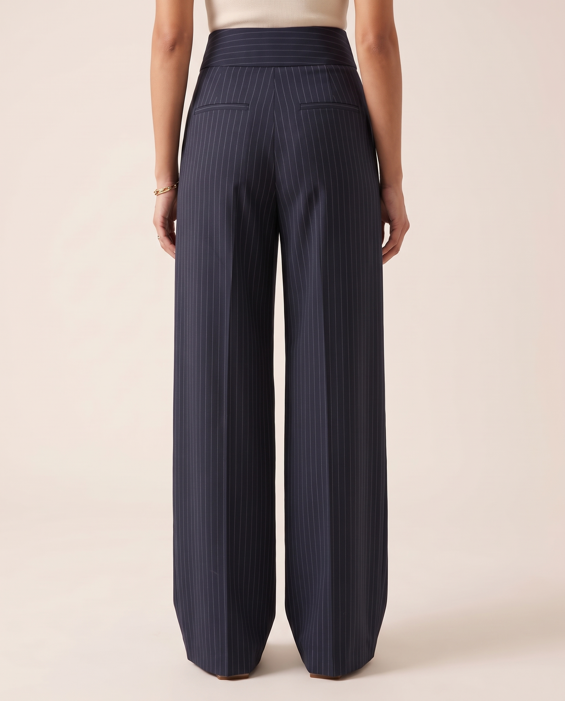 Striped Pleated Trousers – Dark Blue back