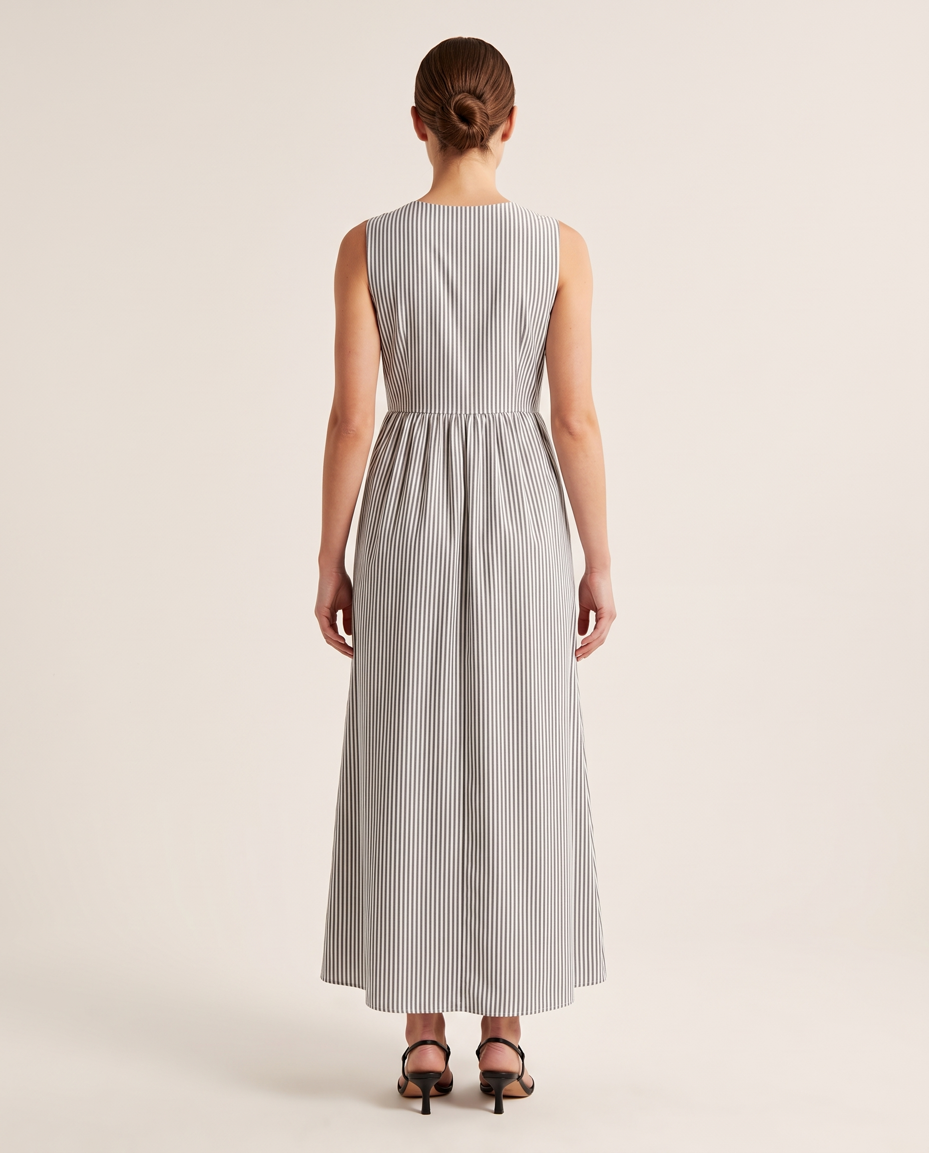 Striped Sleeveless Lace-Up Maxi Dress — back