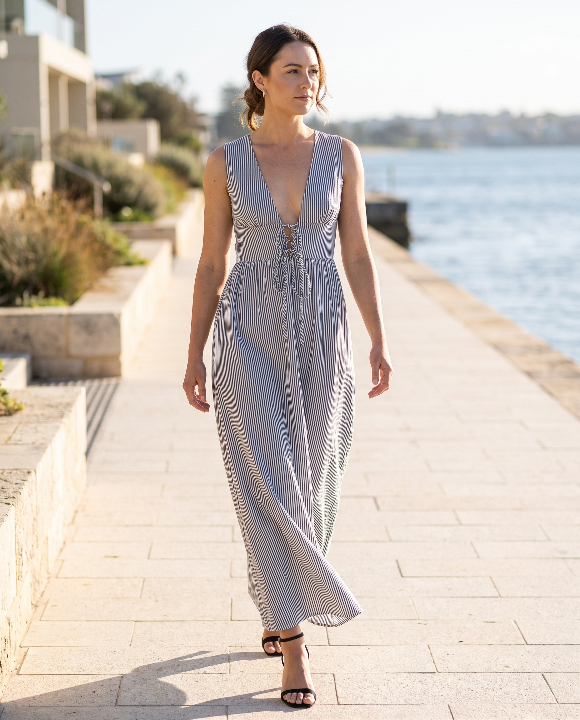 Striped Sleeveless Lace-Up Maxi Dress — coastal lifestyle