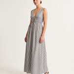 Striped Sleeveless Lace-Up Maxi Dress — three-quarter