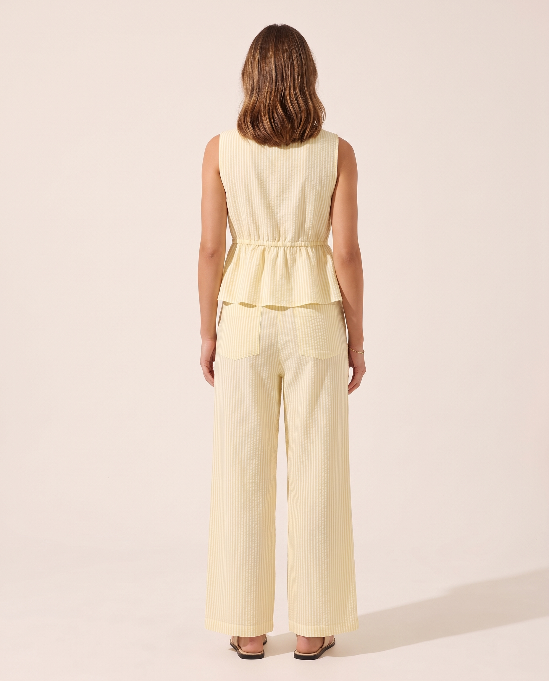 Striped V Neck Blouse and Wide Leg Trouser Set – back