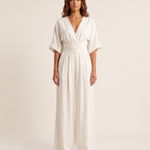 Surplice V-Neck Wide-Leg Jumpsuit — White — studio front