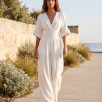 Surplice V-Neck Wide-Leg Jumpsuit — White — coastal lifestyle