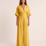 Surplice V-Neck Wide-Leg Jumpsuit — Yellow — studio front