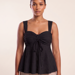 Sweetheart Neck Cami with Ruffle Trim and Drawstring – Black – variant