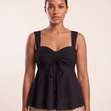 Sweetheart Neck Cami with Ruffle Trim and Drawstring – Black – variant