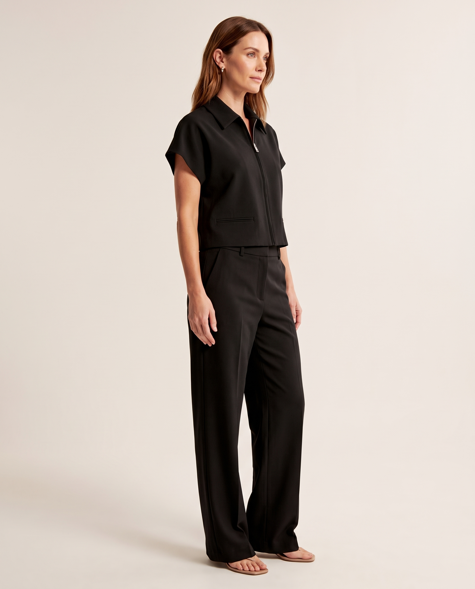 Tess Contemporary Wide-Leg Two-Piece Trouser Set – three-quarter view