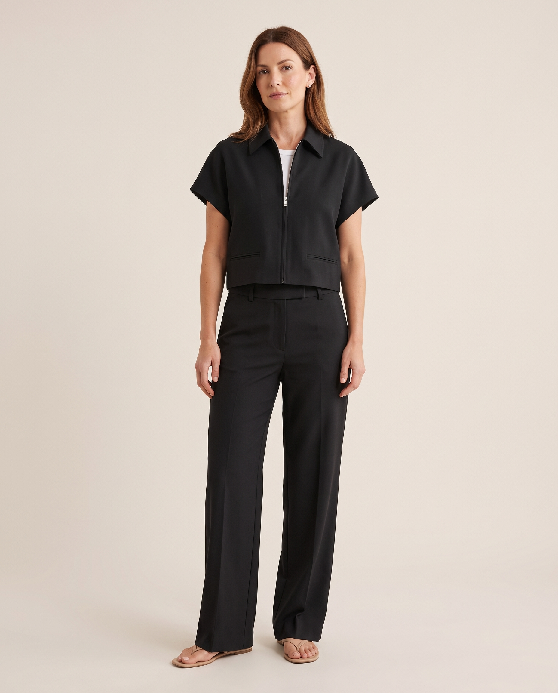 Tess Contemporary Wide-Leg Two-Piece Trouser Set – front