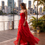 Thalia Elegant Ruffle Ruched Maxi Dress – Brisbane lifestyle view