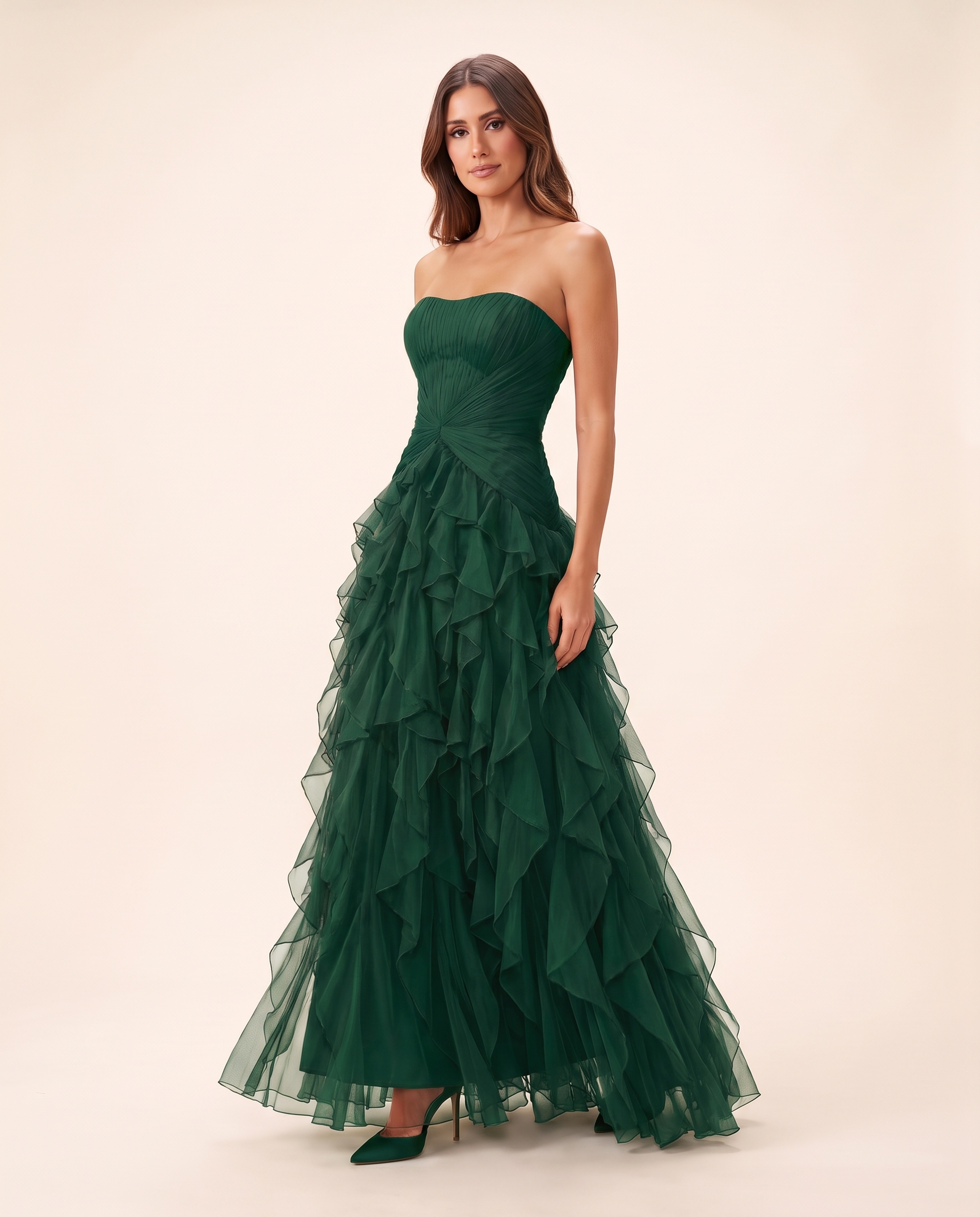 Thalia Elegant Ruffle Ruched Maxi Dress – Image color 2 studio variant