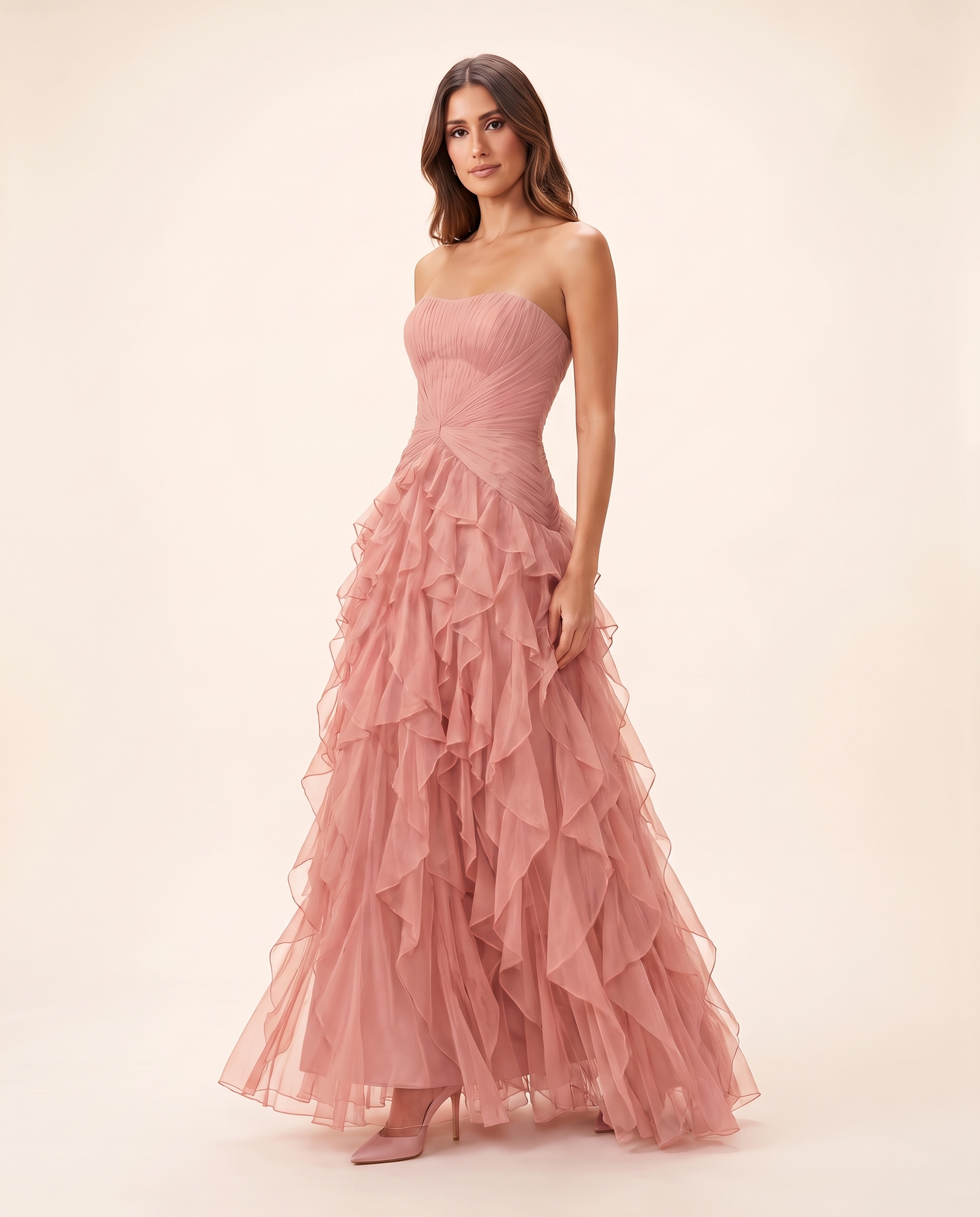 Thalia Elegant Ruffle Ruched Maxi Dress – Image color 5 studio variant