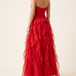 Thalia Elegant Ruffle Ruched Maxi Dress – studio back view