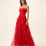Thalia Elegant Ruffle Ruched Maxi Dress – studio front view