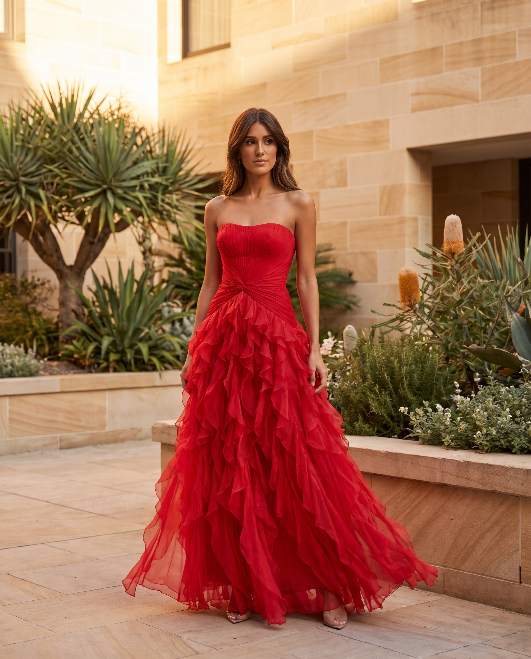 Thalia Elegant Ruffle Ruched Maxi Dress – Sydney lifestyle view