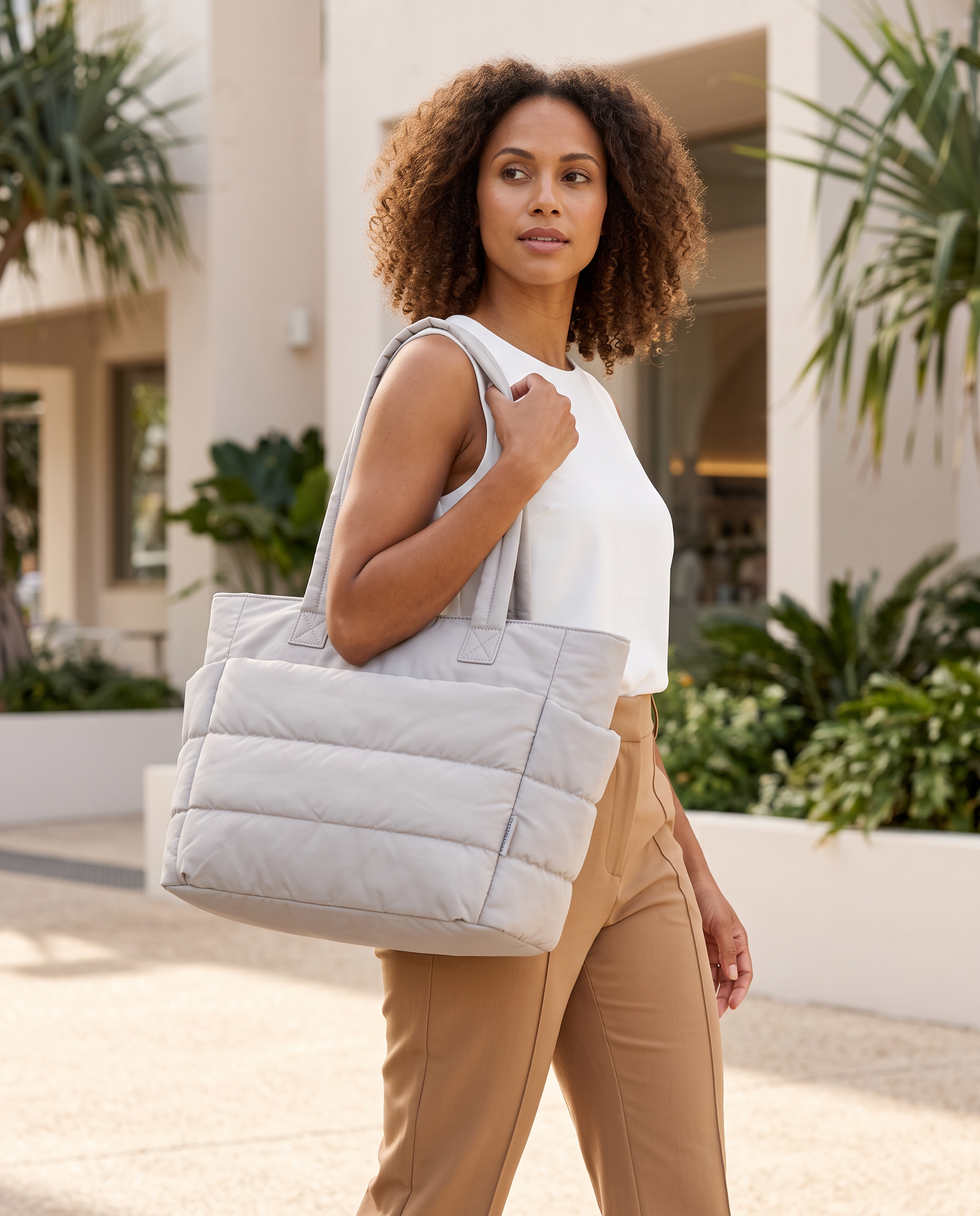 Thea puffer tote Australian lifestyle view