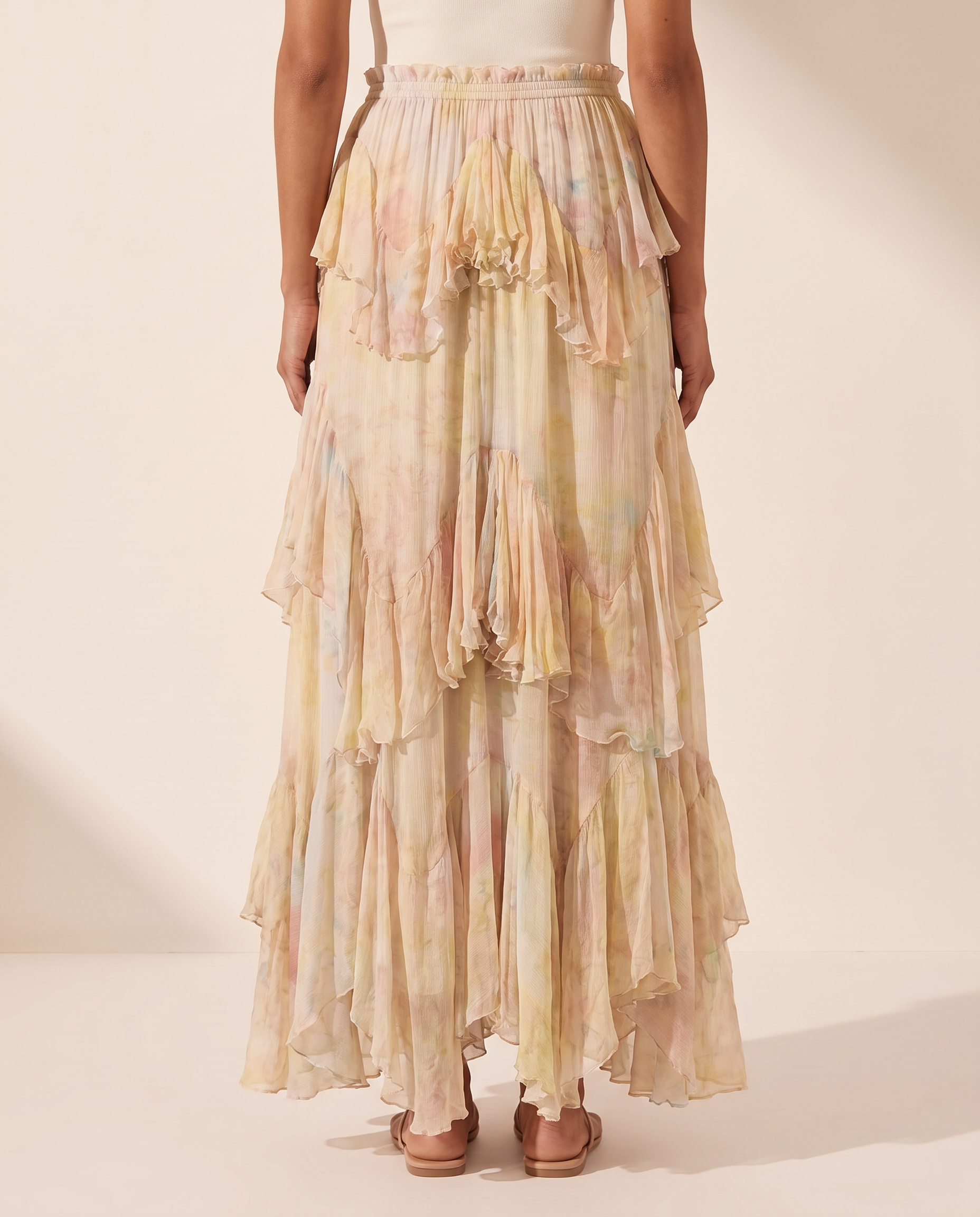 Tiered Ombre Print Maxi Skirt – studio back view
