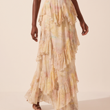Tiered Ombre Print Maxi Skirt – studio lifestyle movement view