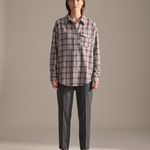Maple Oversized Plaid Long-Sleeve Shirt – Grey & Red Plaid studio front