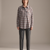 Maple Oversized Plaid Long-Sleeve Shirt – Grey & Red Plaid studio front