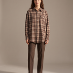 Maple Oversized Plaid Long-Sleeve Shirt – Beige & Brown Plaid studio front