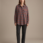 Maple Oversized Plaid Long-Sleeve Shirt – Charcoal & Orange Plaid studio front