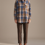 Maple Oversized Plaid Long-Sleeve Shirt – Blue & Ochre Plaid studio front