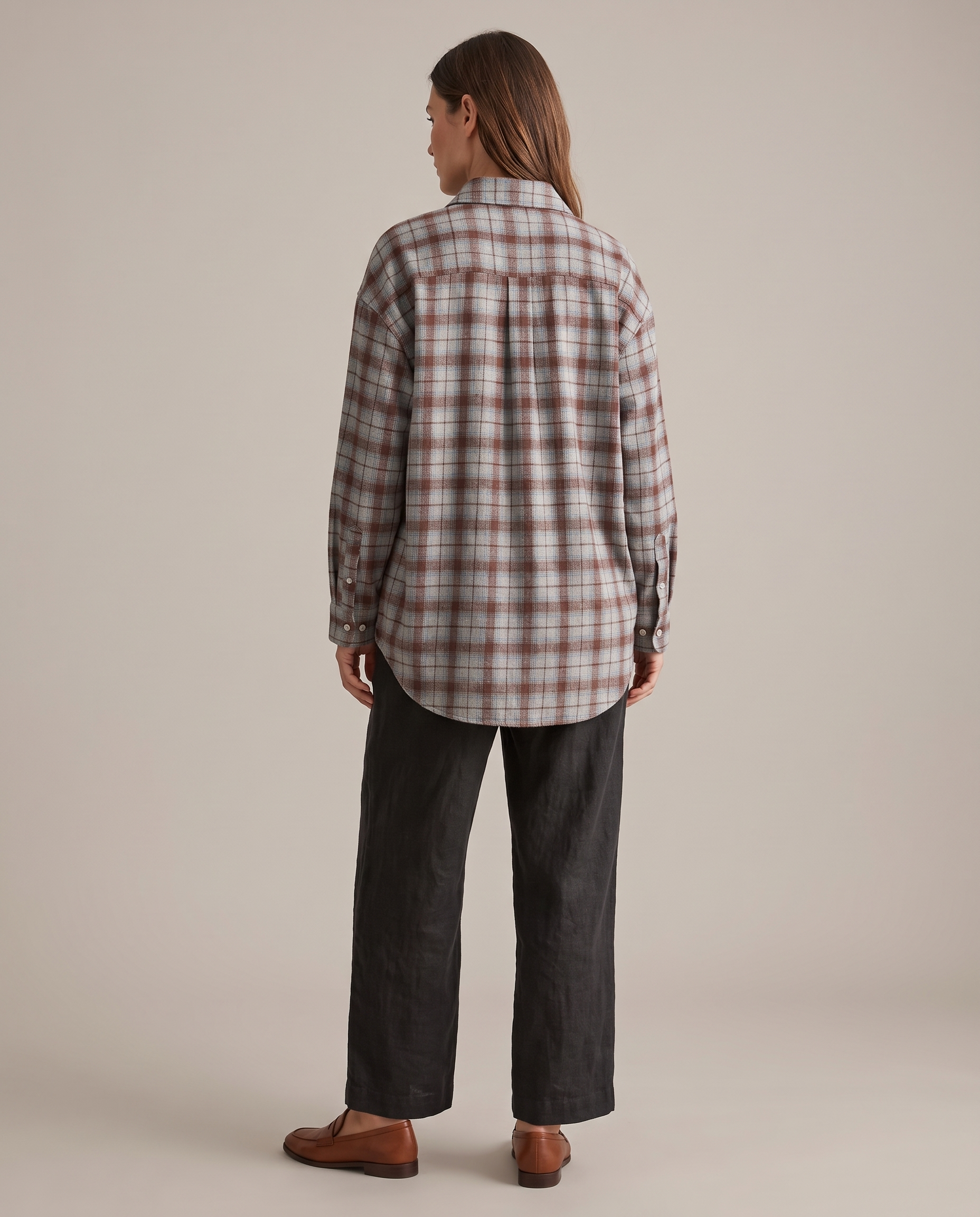 Maple Oversized Plaid Long-Sleeve Shirt – true back view