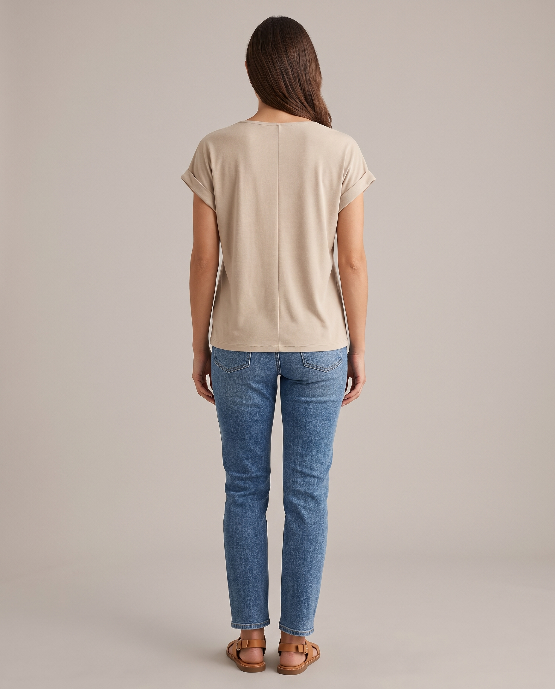Marina Relaxed V-Neck Short-Sleeve Blouse – true back view