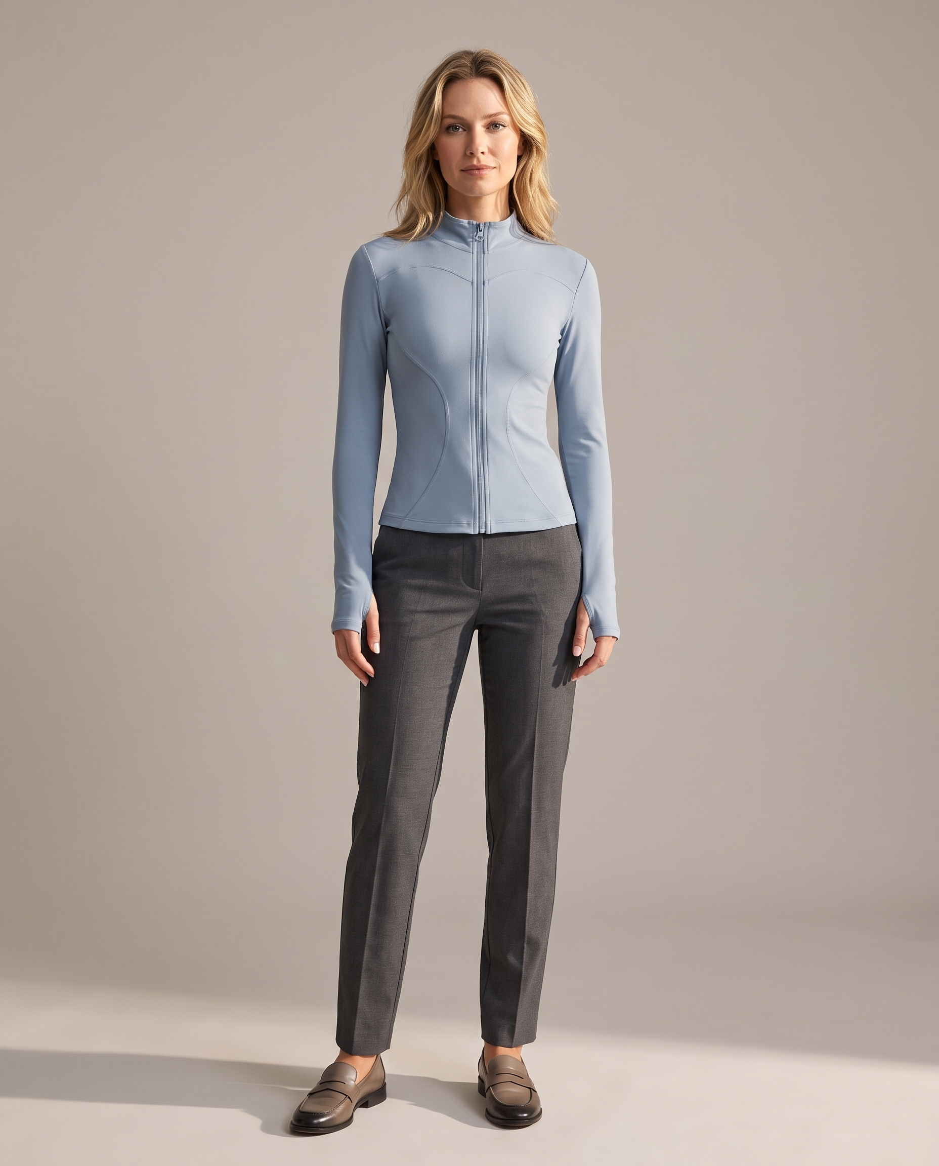 Aura Quick-Dry Long-Sleeve Fitness Jacket – Sky Blue studio front