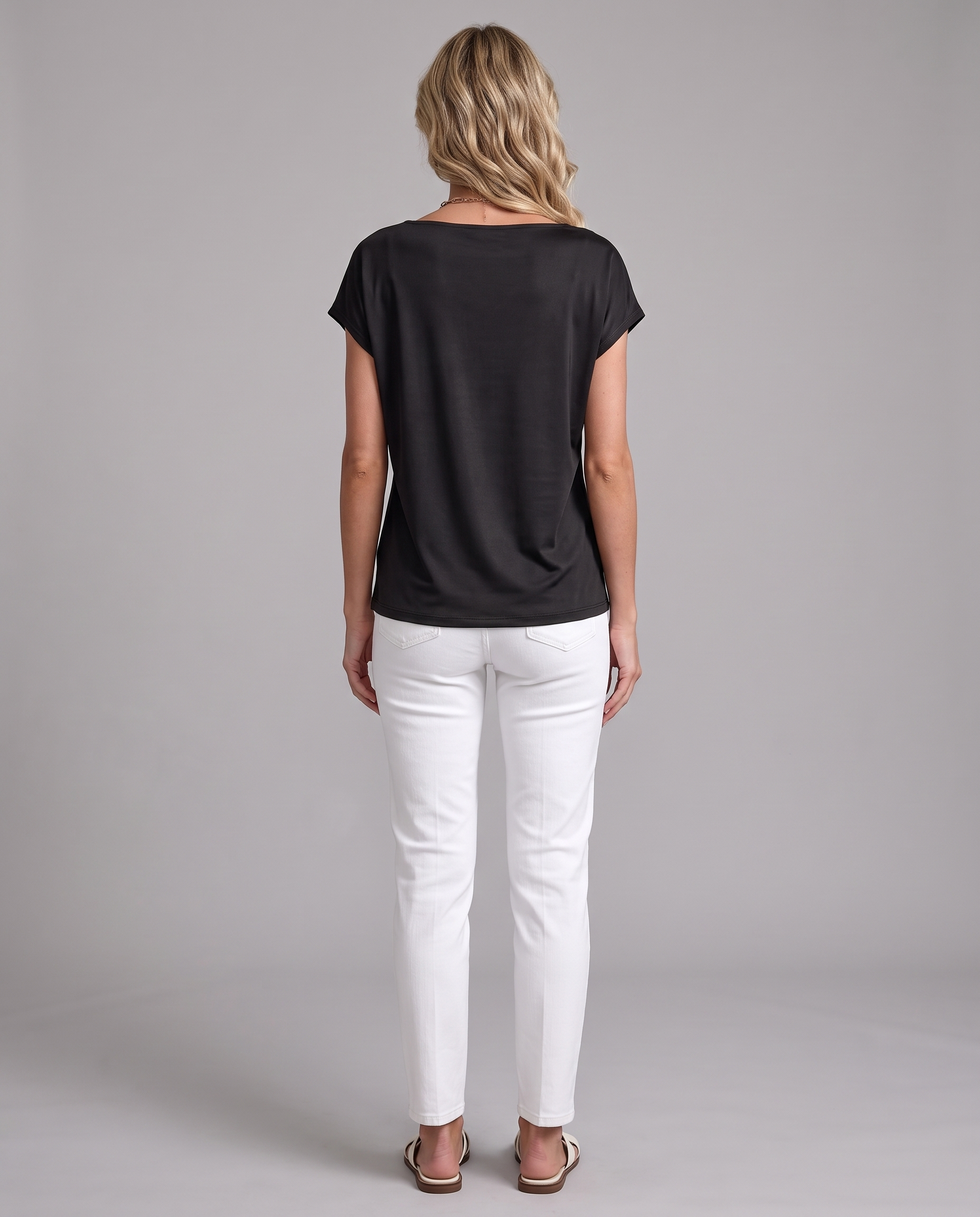 Elise Draped Cowl-Neck Short-Sleeve Blouse – true back view