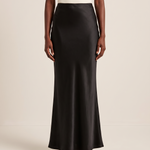 Satin Trumpet Maxi Skirt – Black