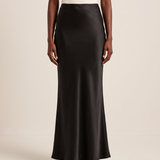 Satin Trumpet Maxi Skirt – Black