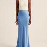 Satin Trumpet Maxi Skirt – Blue