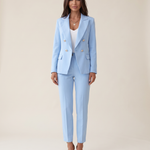 Two-Piece Woven Pant Suit with Notched Lapel and Straight Leg — Light Blue — studio front