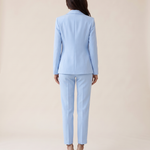 Two-Piece Woven Pant Suit with Notched Lapel and Straight Leg — Light Blue — back view