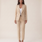 Two-Piece Woven Pant Suit with Notched Lapel and Straight Leg — Beige — studio front