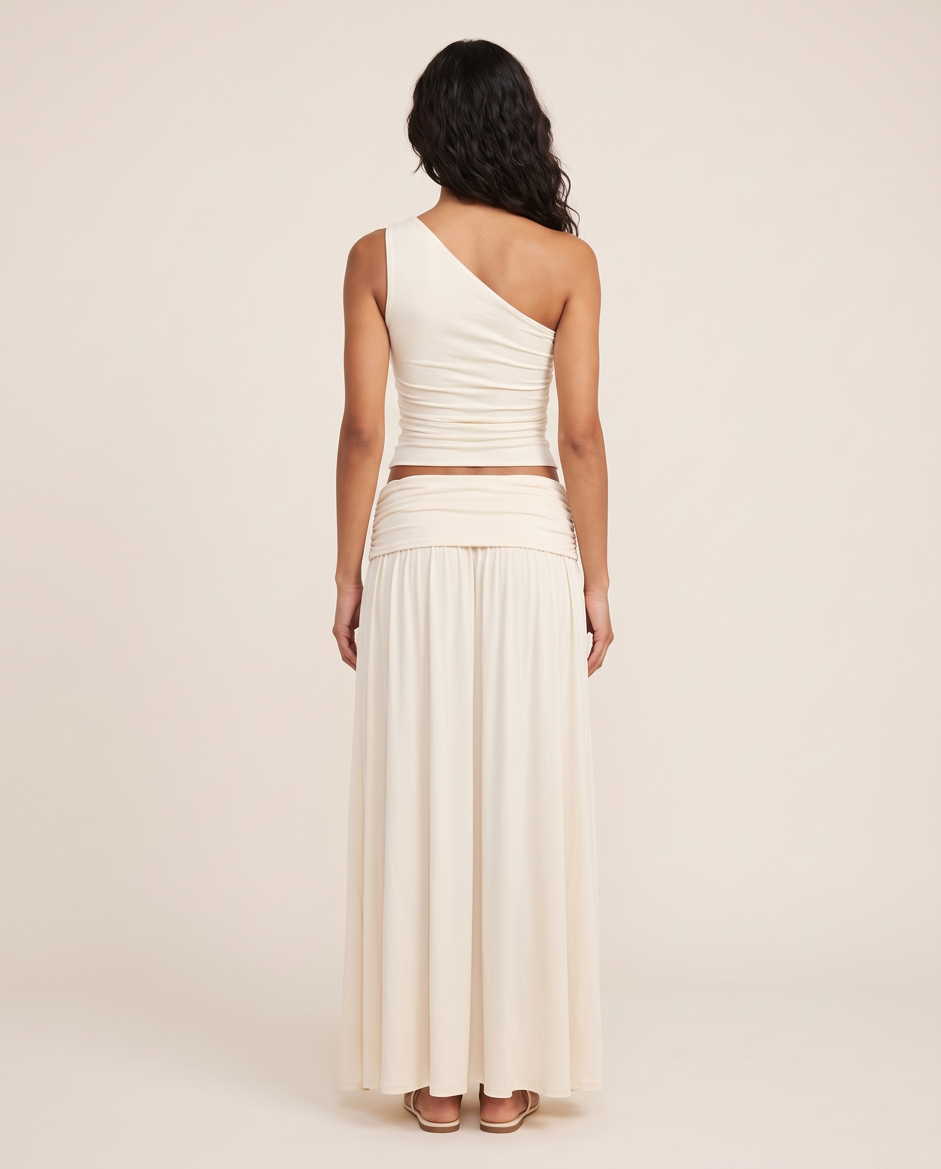Ula Elegant Ruched Open-Back Skirt Set – back