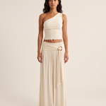 Ula Elegant Ruched Open-Back Skirt Set – front