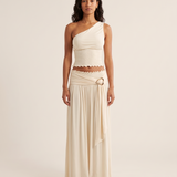 Ula Elegant Ruched Open-Back Skirt Set – front